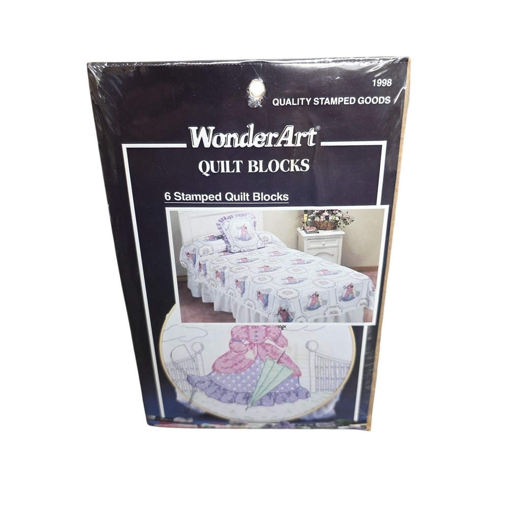 Vintage WonderArt Young Scarlet Quilt Blocks Kit 6 Stamped 16x16 Patchwork
